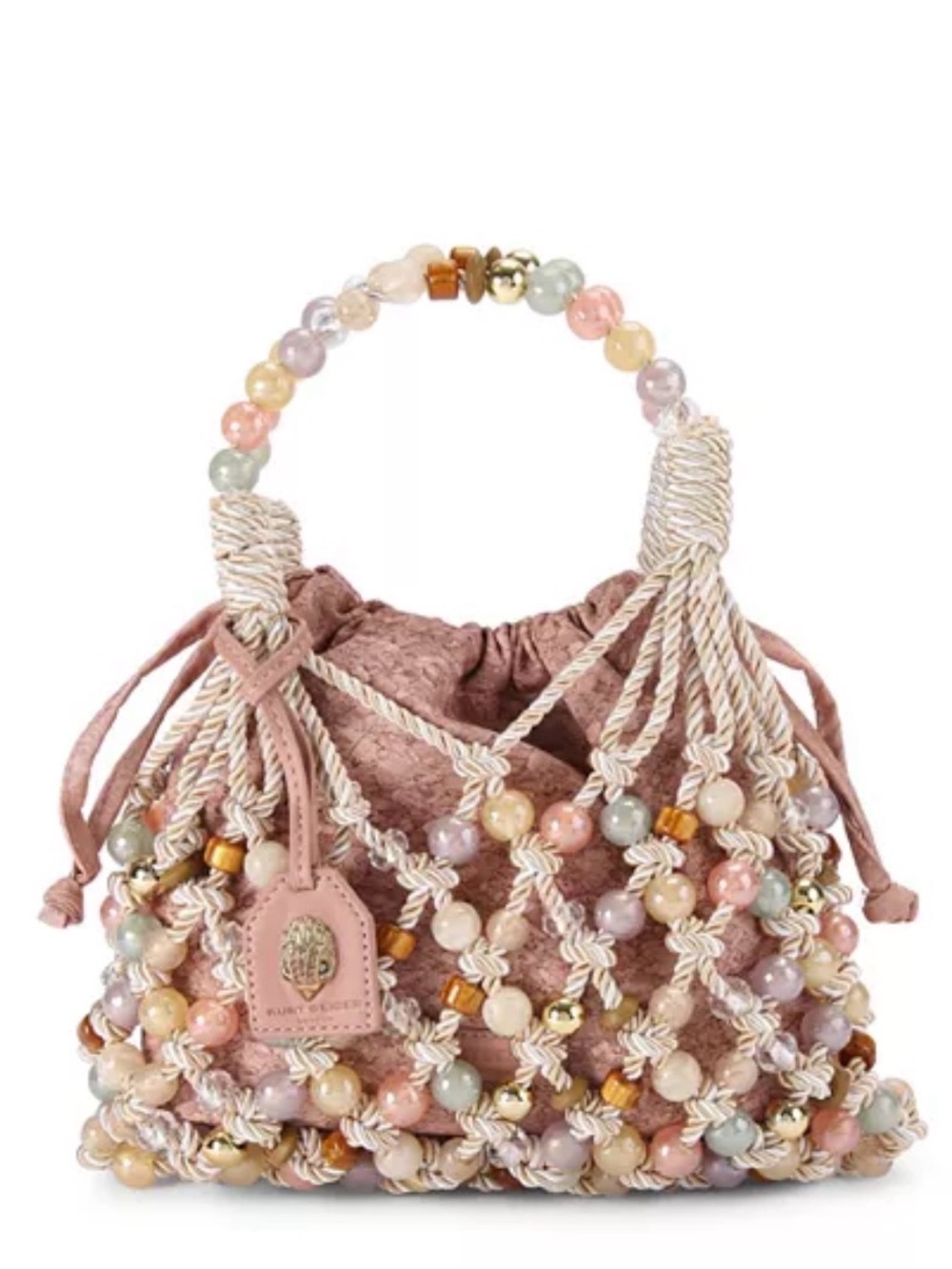 Kurt Geiger Pink Beaded Drawstring Mini Bag